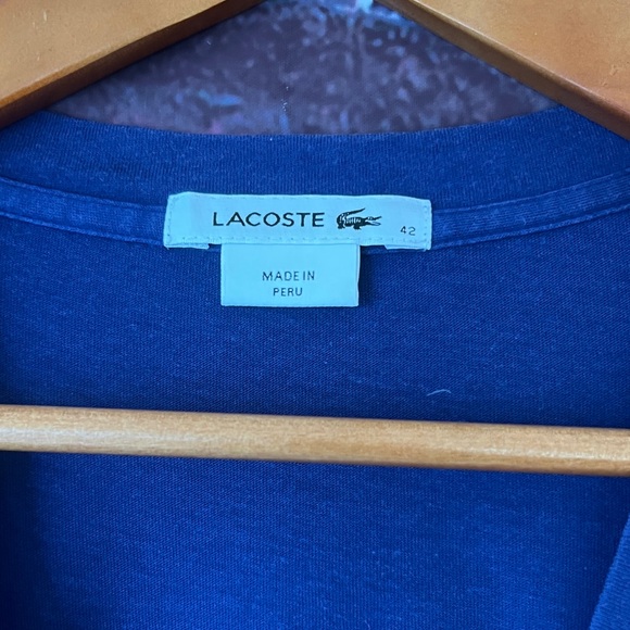 Lacoste Women's Deep Blue/Purple V-Neck Tee - Picture 3 of 5